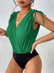 Perfee Surplice Tie-Shoulder Bodysuit Green