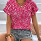 Printed V-Neck Short Sleeve Blouse