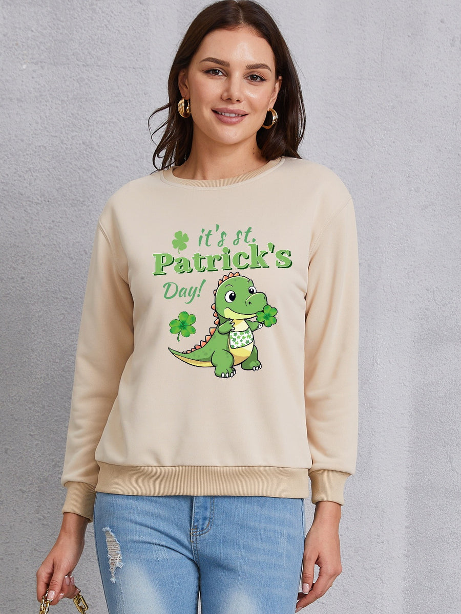 IT'S ST. PATRICK'S DAY Graphic Round Neck Sweatshirt Khaki