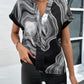 Printed Notched Short Sleeve Blouse