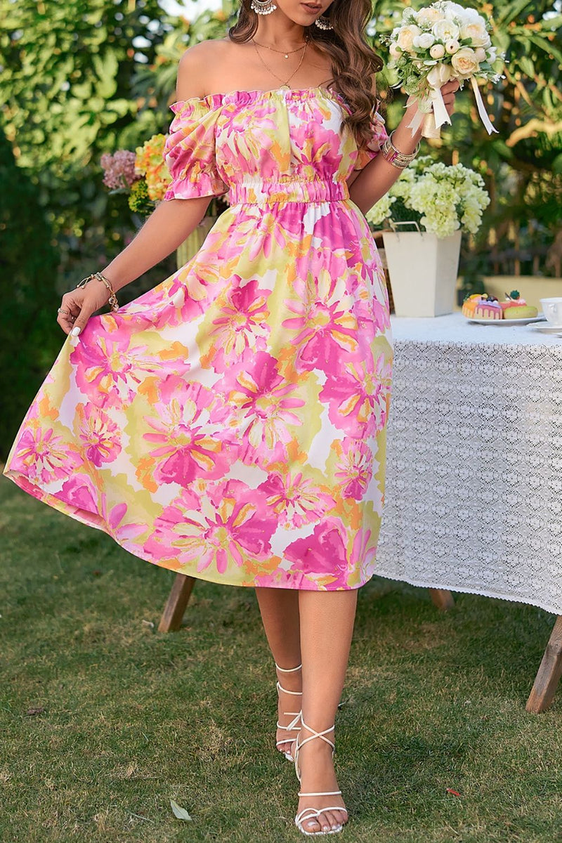 Floral Frill Trim Square Neck Dress