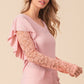 BiBi Ruffled Lace Sleeve Rib Knit Top