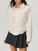 Ruched Button Down Long Sleeve Shirt White