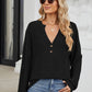 Ribbed Notched Long Sleeve T-Shirt