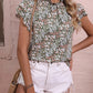 Floral Mock Neck Cap Sleeve Blouse