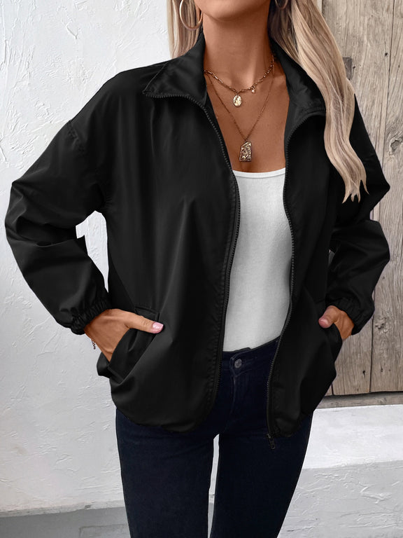 Ivy Lane Pocketed Zip Up Long Sleeve Jacket Black