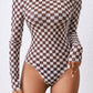 Checkered Turtleneck Long Sleeve Bodysuit