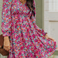 Floral Smocked V-Neck Flounce Sleeve Dress