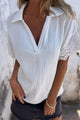 Lace Detail Collared Neck Short Sleeve Blouse White