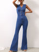 V-Neck Sleeveless Denim Jumpsuit Dark