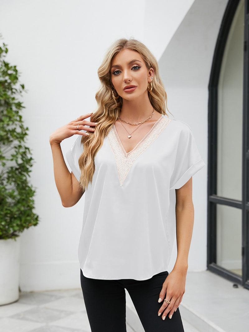 V-Neck Short Sleeve Blouse