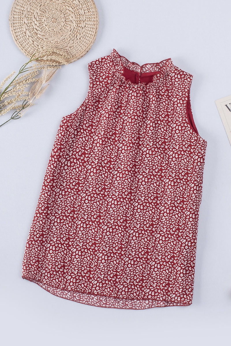 Frill Printed Round Neck Tank Burgundy