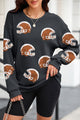Sequin Helmet Round Neck Long Sleeve Sweatshirt Black