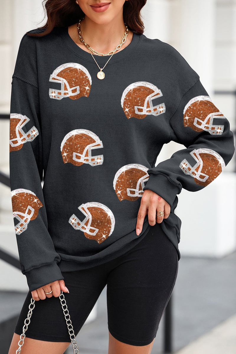 Sequin Helmet Round Neck Long Sleeve Sweatshirt