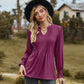 Notched Neck Flounce Sleeve Blouse