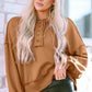 Exposed Seam Half Button Long Sleeve Sweatshirt