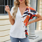 Printed Surplice Short Sleeve Blouse