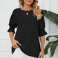 Pleated Flounce Sleeve Keyhole Blouse