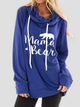 Drawstring Letter Graphic Long Sleeve Hoodie Royal Blue