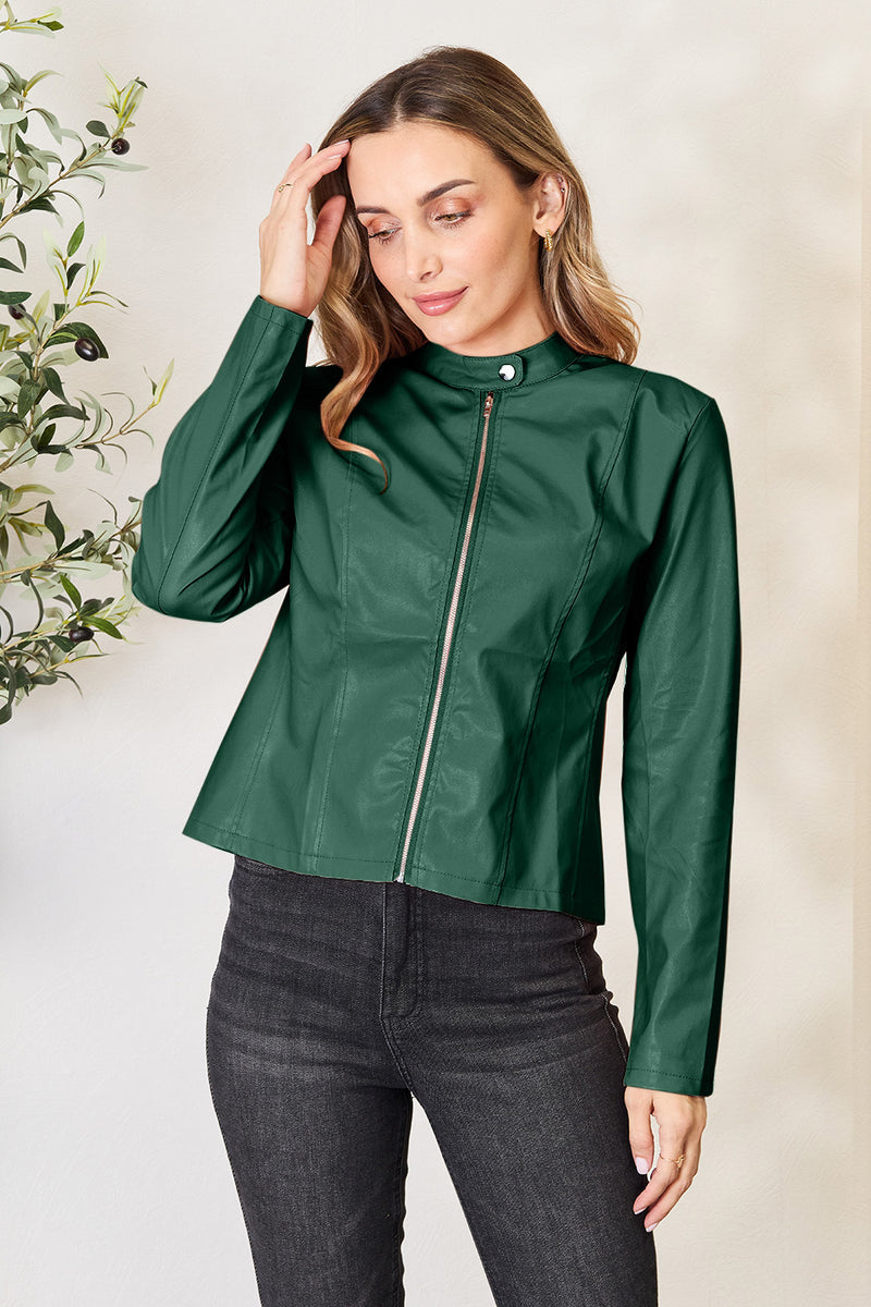 Mock Neck Zip Up Jacket Green