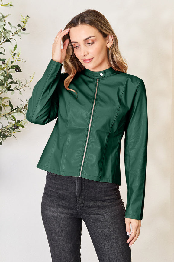 Mock Neck Zip Up Jacket Green