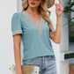 Contrast V-Neck Puff Sleeve Top