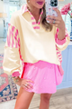 Striped Johnny Collar Long Sleeve Sweatshirt Ivory