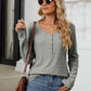 Striped Half Button Long Sleeve T-Shirt