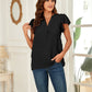 Swiss Dot Notched Cap Sleeve Blouse