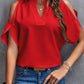 Notched Cold Shoulder Blouse