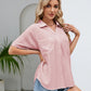 Half Button Johnny Collar Blouse