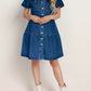 Button Up Short Sleeve Denim Dress