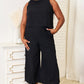 Buttoned Round Neck Tank and Wide Leg Pants Set