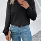 Perfee Mesh V-Neck Button Front Blouse