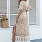 Drawstring Printed Plunge Half Sleeve Dress