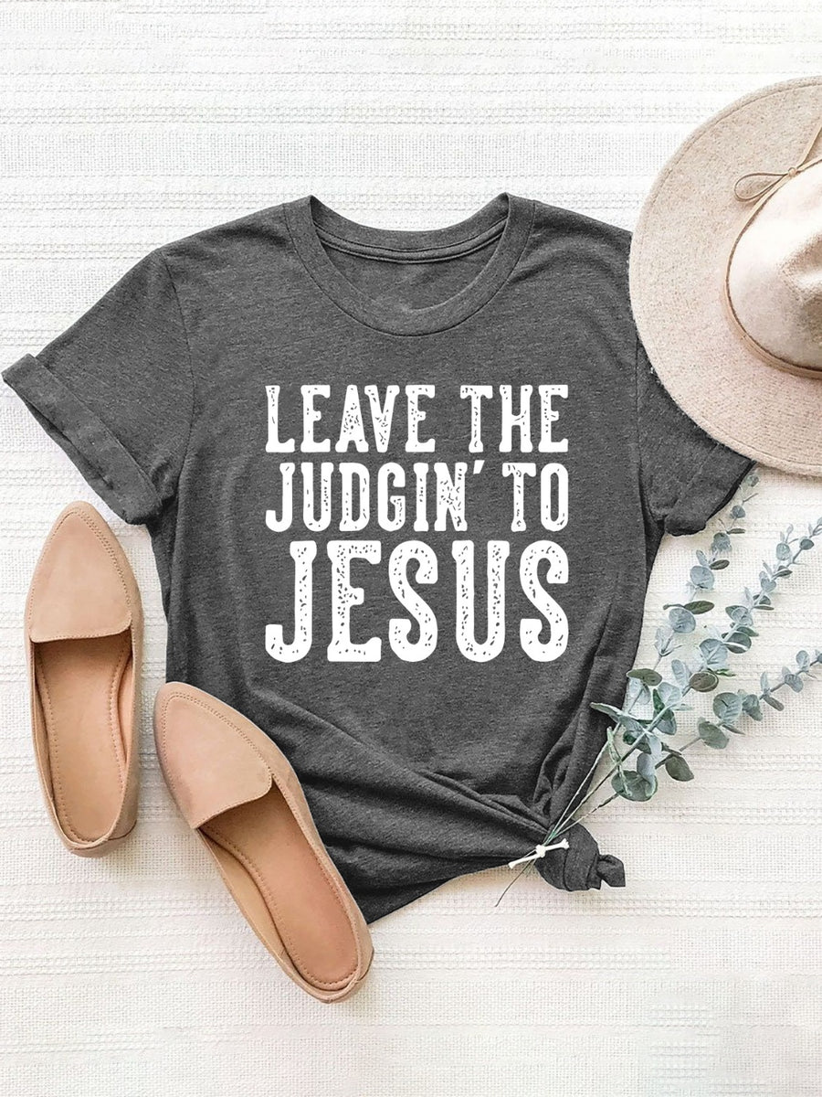 Letter Graphic Round Neck Short Sleeve T-Shirt Dark Gray
