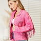 Fringe Detail Dropped Shoulder Denim Jacket