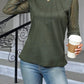 Waffle-Knit Round Neck Long Sleeve Blouse