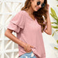 Swiss Dot V-Neck Short Sleeve Blouse