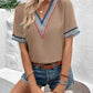 Full Size V-Neck Short Sleeve Blouse