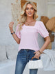 Eyelet Asymmetrical Neck Short Sleeve T-Shirt Blush Pink
