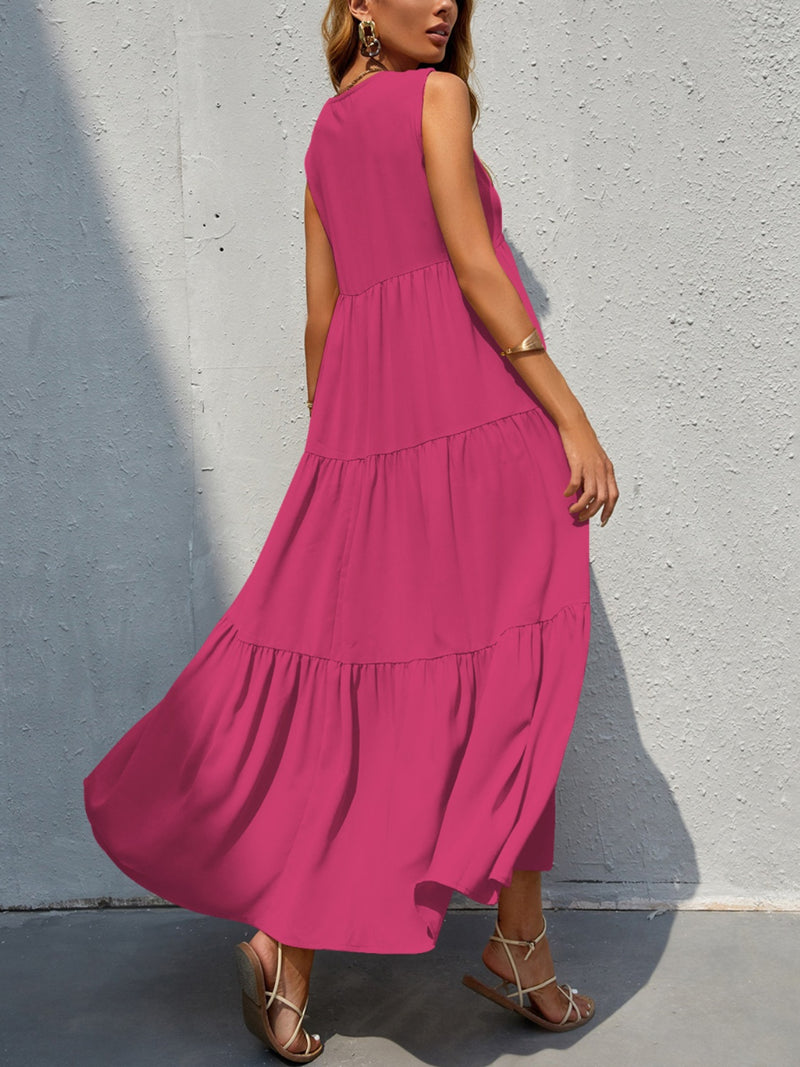 Tiered V-Neck Sleeveless Dress