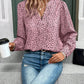 Printed Notched Long Sleeve Blouse