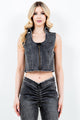 American Bazi Zip Up Washed Crop Denim Vest Black
