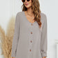 Roll-Tap Long Sleeve V-Neck Buttoned Blouse