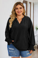 Plus Size Eyelet Notched Flounce Sleeve Blouse Black