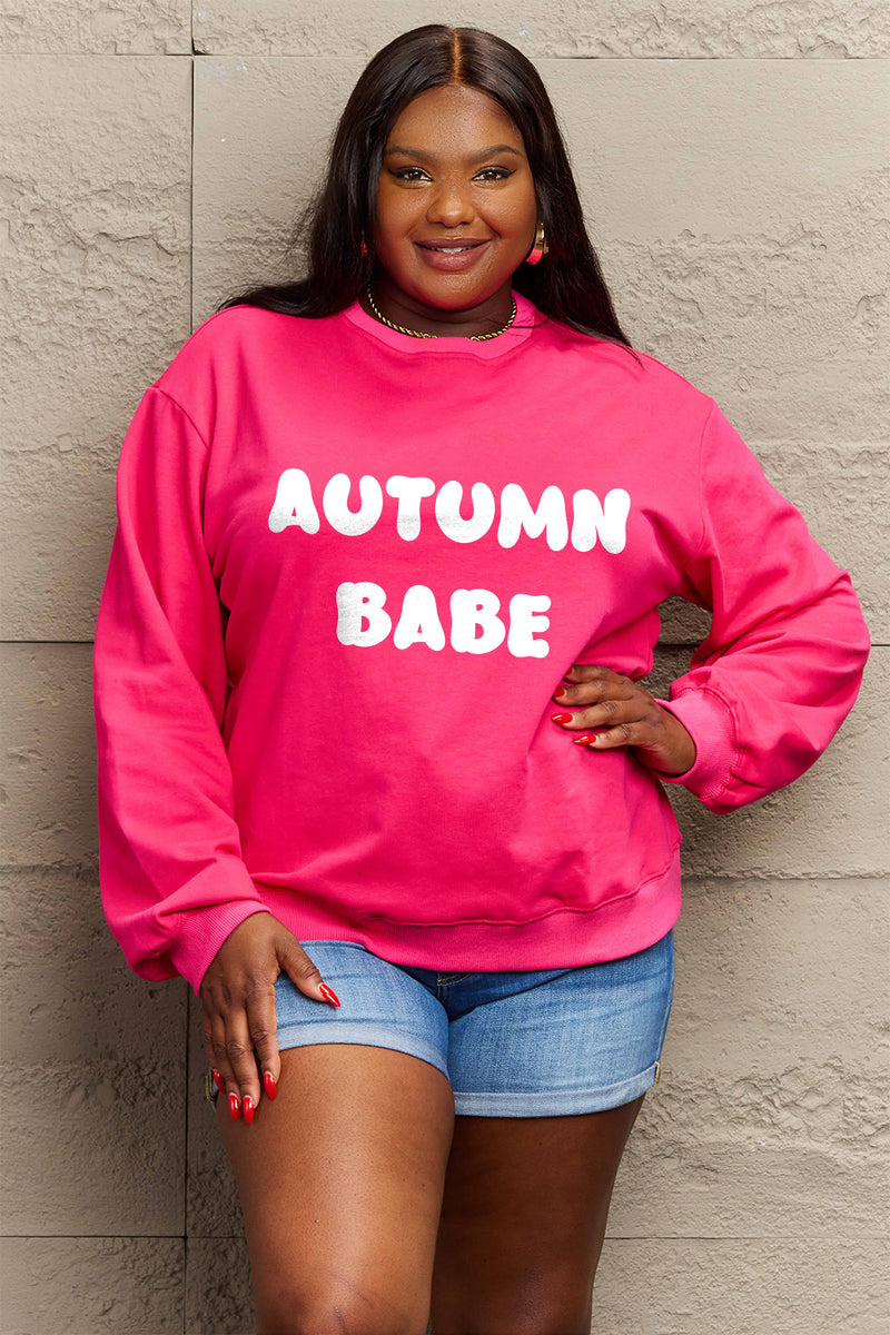 Simply Love Full Size AUTUMN BABE Graphic Sweatshirt Hot Pink