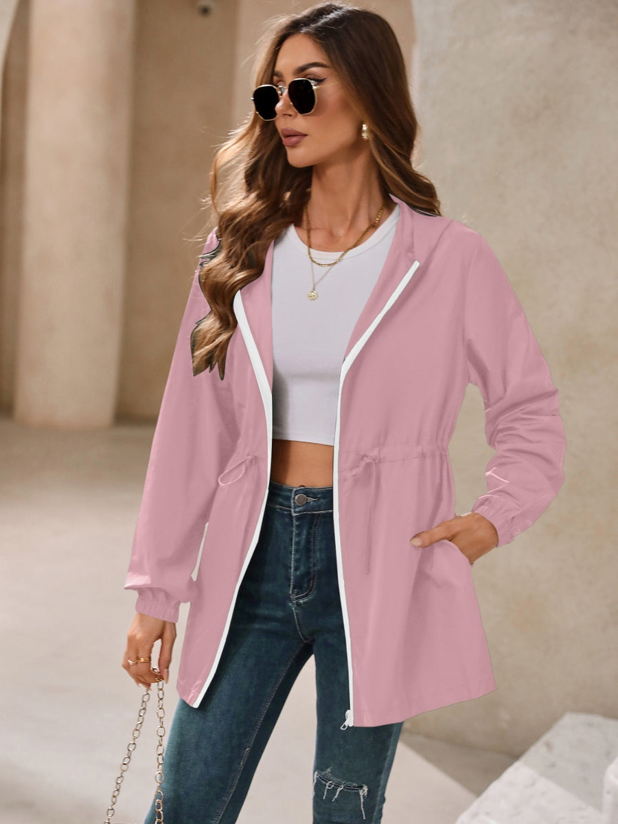 Ivy Lane Outdoor Waterproof Long Sleeve Hooded Windbreaker Dusty Pink