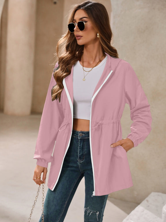Ivy Lane Outdoor Waterproof Long Sleeve Hooded Windbreaker Dusty Pink