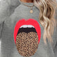 Leopard Lip Graphic Round Neck Sweatshirt